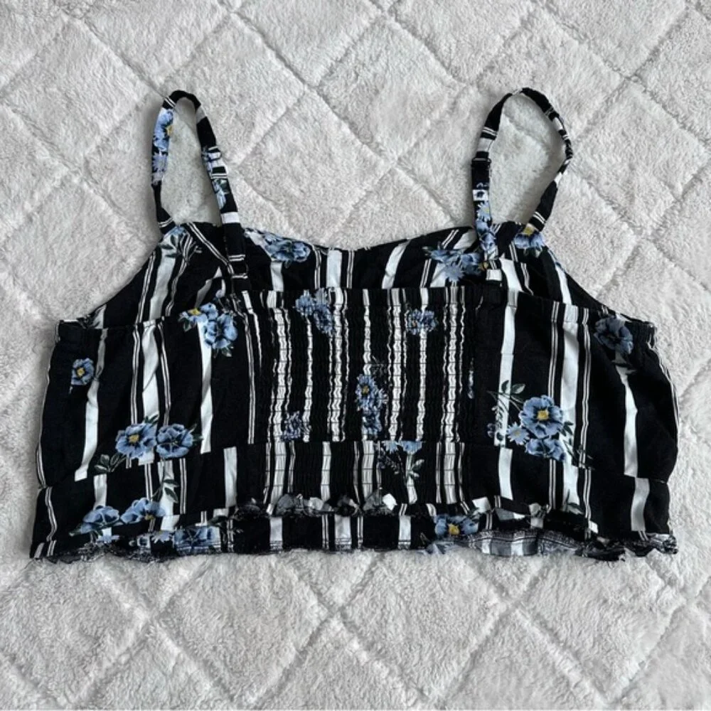 Torrid | Black Floral Stripe Culotte Crop Spaghetti Strap Tank | Size 3X - Picture 3 of 10